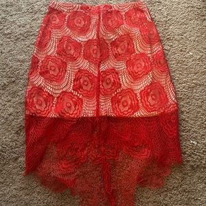 Red and cream lace skirt